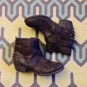 Dark brown suede spiked booties