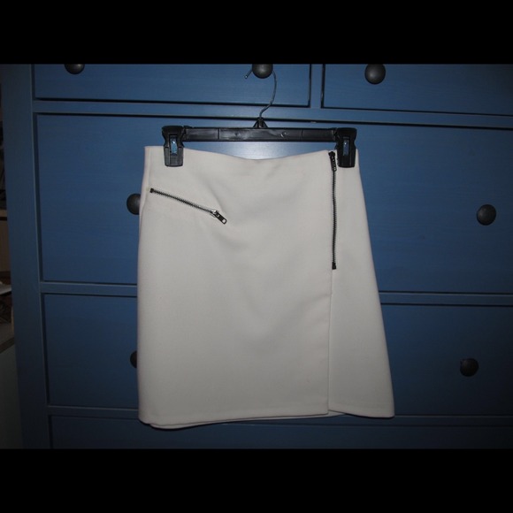 Topshop zipper white polyester straight skirt
