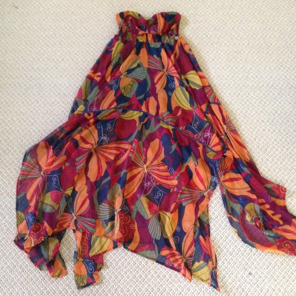 Roxy bohemian long strapless dress butterfly print