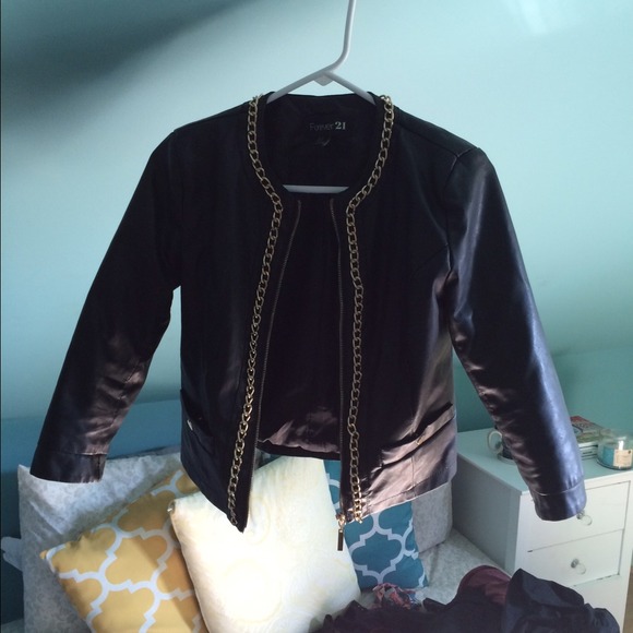 Chain Detailed Leather Jacket