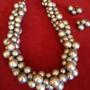 Two-piece vintage silver pearl set- Chunky