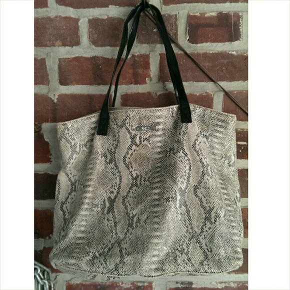 Mango Canvas Snake print Shoulder Tote Bag