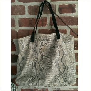 Mango Canvas Snake print Shoulder Tote Bag