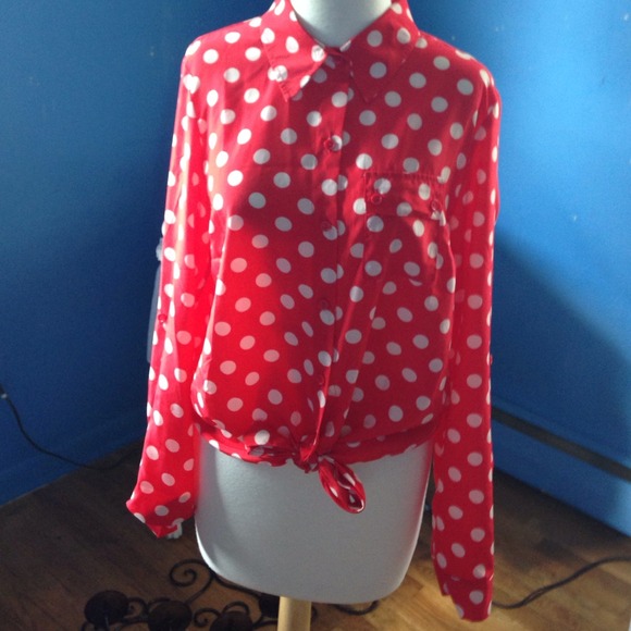 Polka dot blouse.