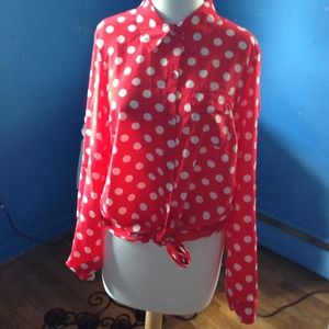 Polka dot blouse.