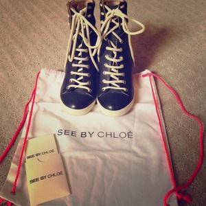 See by Chloe Navy Wedge Sneakers