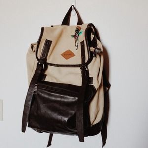 Beige canvas leather backpack