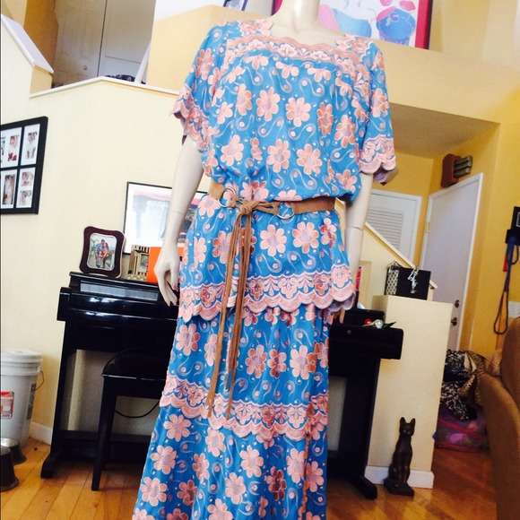 Vintage floral embroidered skirt and top.