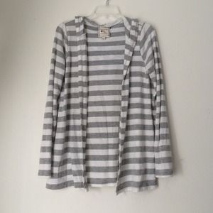 Gray and White Open Cardigan with Hood