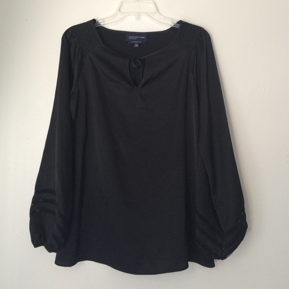 Jones New York Black Blouse with Decorative Sleeve
