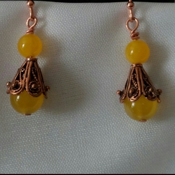 Lemon Yellow Jade Earrings - Picture 2 of 2