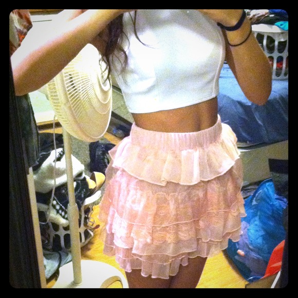 High Waisted Light pink lace ruffle skirt