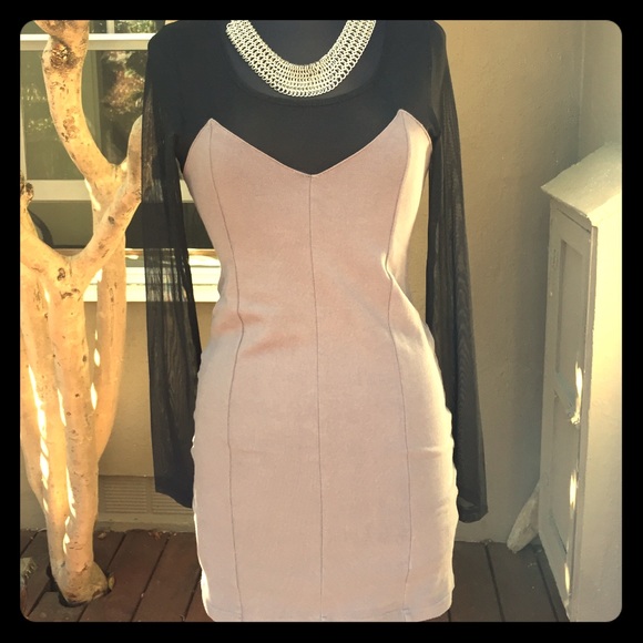 H&M Dresses & Skirts - Gray dress with black long sleeve mesh top