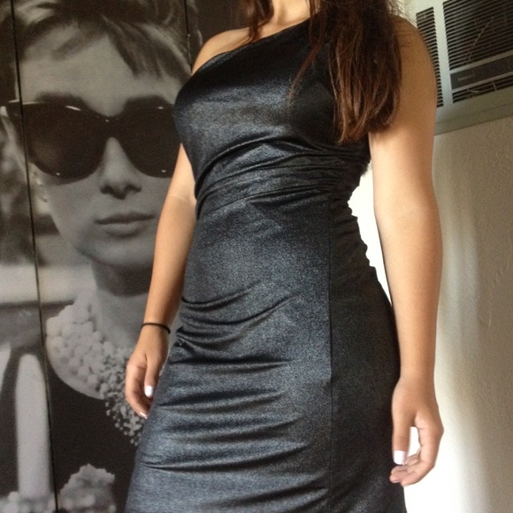 Metallic one shoulder dress