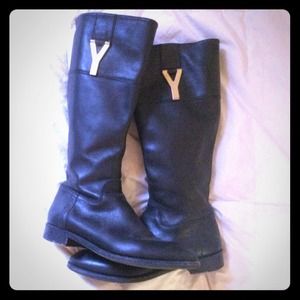 YVES SAINT LAURENT Y logo flat riding boots