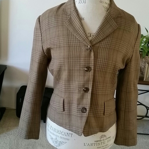 Brown Plaid Crop Jacket