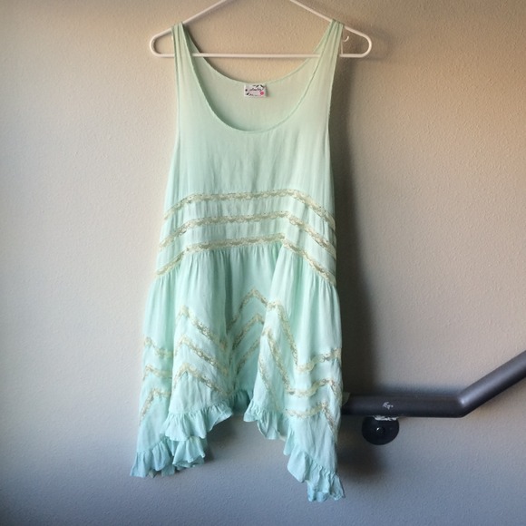Free People mint dot and lace swing dress.