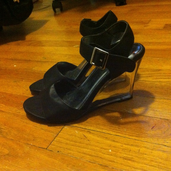 Black Lucite wedge sandals
