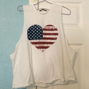 White and american flag heart muscle tank