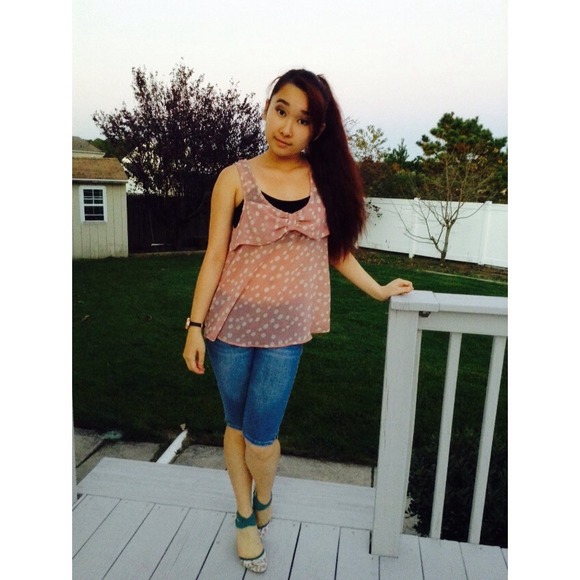 Pink and White Polkadot Sheer Tank Top