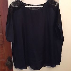REDUCED 👏 sexy midnight blue silk and lace top