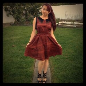 Printed black and orange collared dress