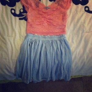 Baby blue brandy skirt with light pink crop top