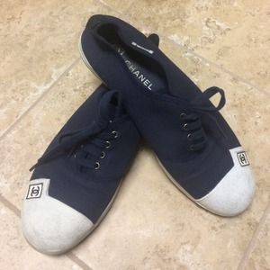 Navy and white Chanel "Keds"-style sneaker