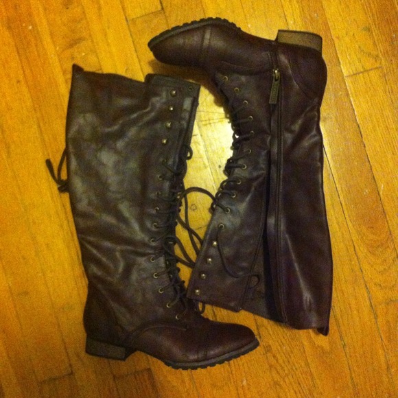 Brown lace up knee high boots