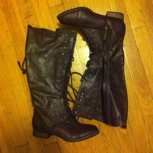 Brown lace up knee high boots