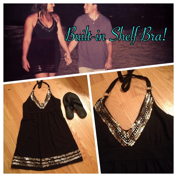 Beautiful Black Sequined Halter Beach Dress