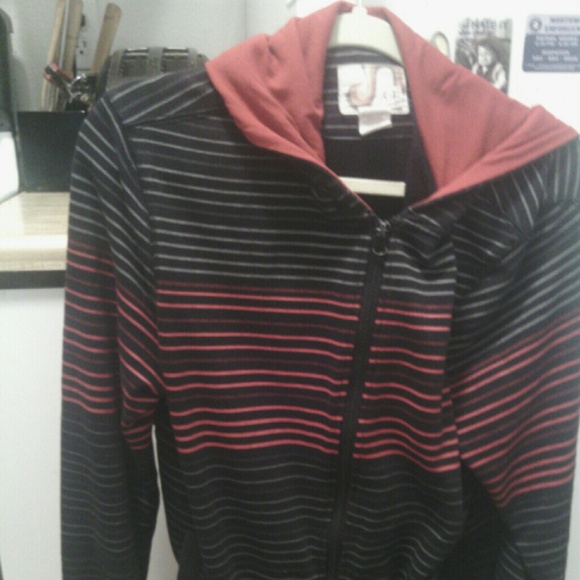 Red, Grey, and Black Hooded Sweater
