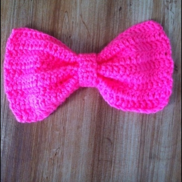 Bright Pink Crocheted Bow (6-7in)