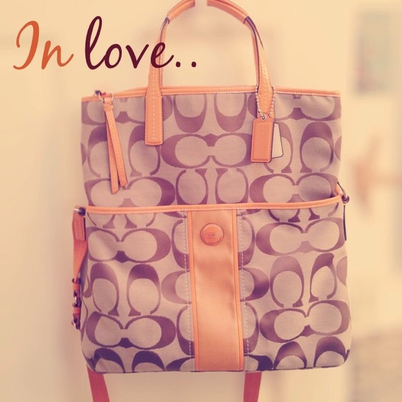 Auth. Signature Coach Stripe Foldover Crossbody