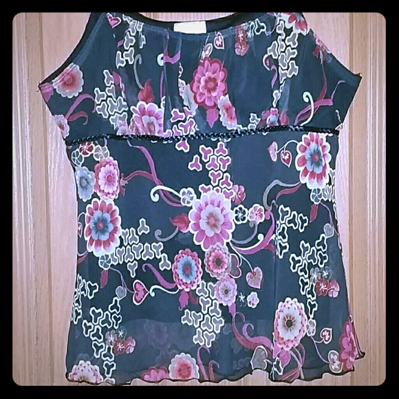 Black with floral design blouse.
