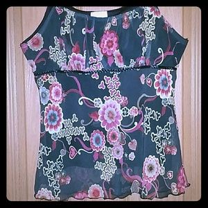 Black with floral design blouse.