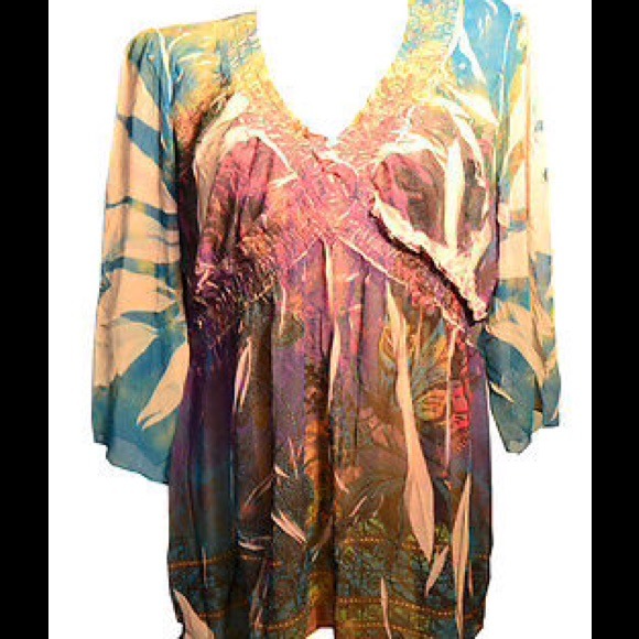 Alisa M Blouse Multi-Color Sheer Cover-up plus 3X