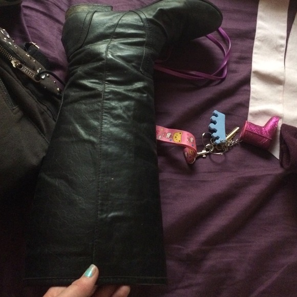 Black faux leather riding boots