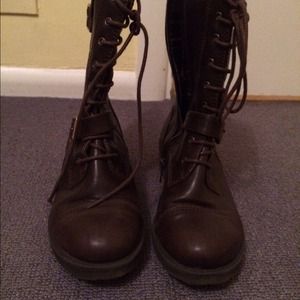 Brown combat boots real leather
