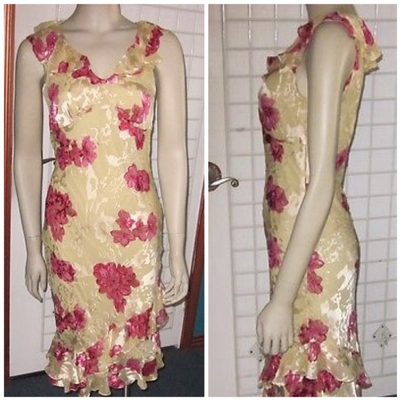 Sue Wong Silk Flirty Fun Gold & Red Party Dress