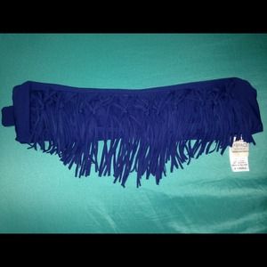 L space fringe strapless bikini top in navy