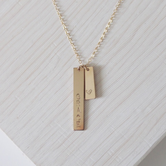 14k Gold Filled Bars Necklace Personalized - Picture 3 of 4
