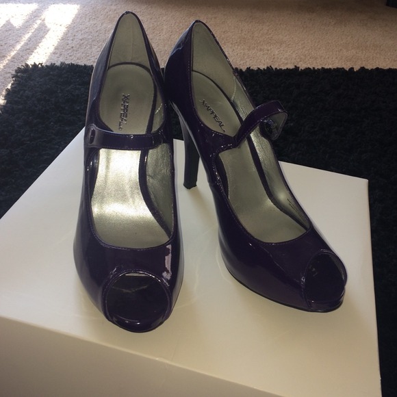 Purple Patent Peep-Toe Pumps