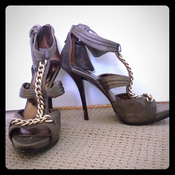 GUESS by Marciano Dark Olive Gold Chain Heels