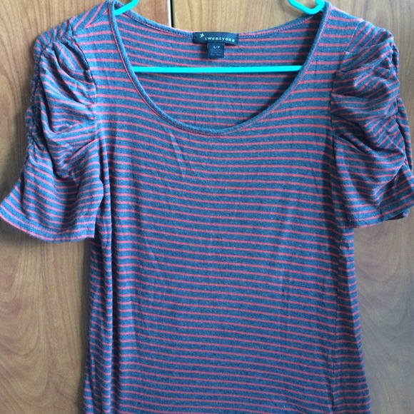 Gray and orange striped top
