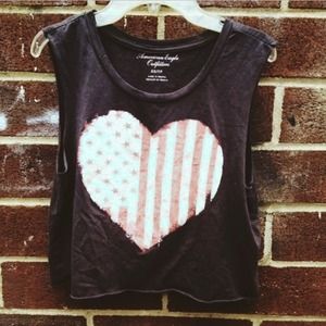 American eagle crop top heart US flag size XS