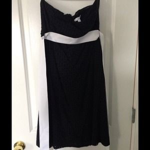 Strapless black eyelet dress