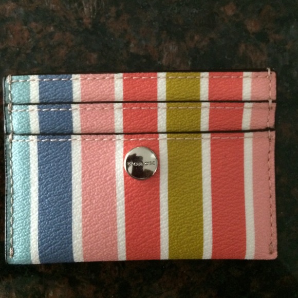 Coach Peyton Multi color Multi Stripe Card Case