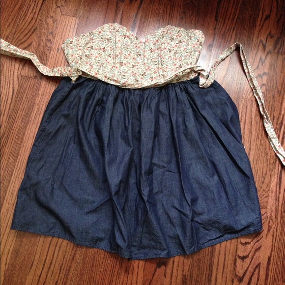 Urban outfitters floral denim strapless dress