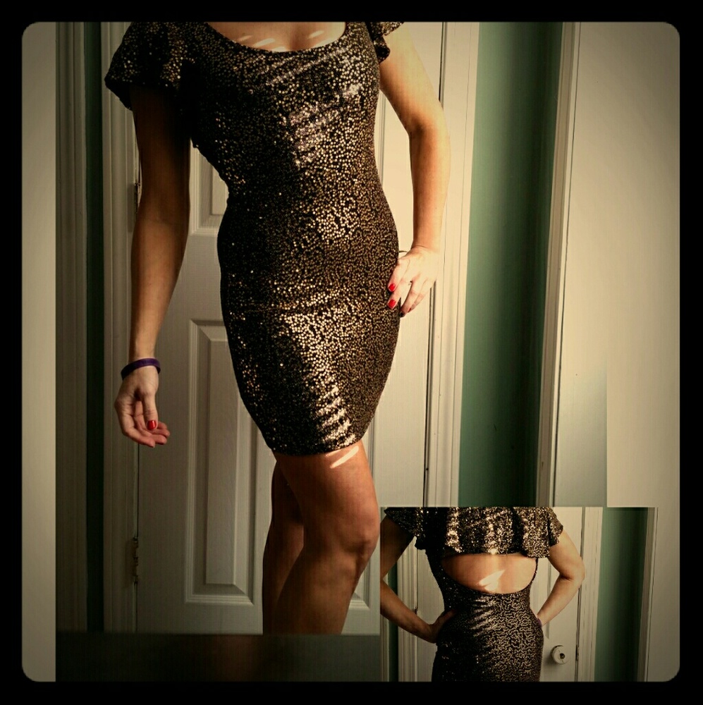Nwt Arden B black gold sequin cocktail dress small